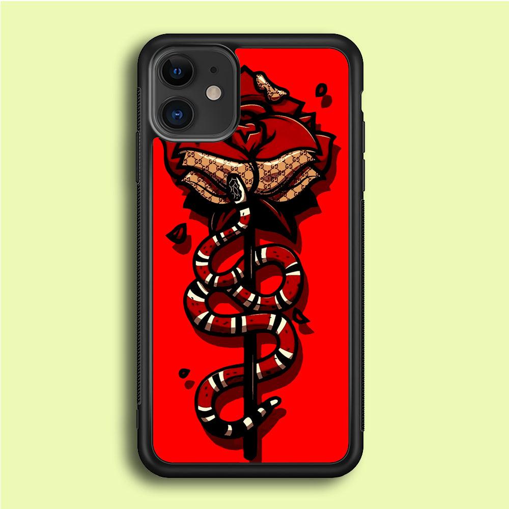 Red Rose Red Snake iPhone 12 Case-Rubber / Black (2D Case)-Xtracase