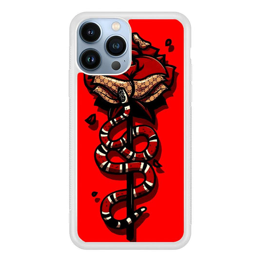 Red Rose Red Snake iPhone 13 Pro Max Case-Rubber / White (2D Case)-Xtracase