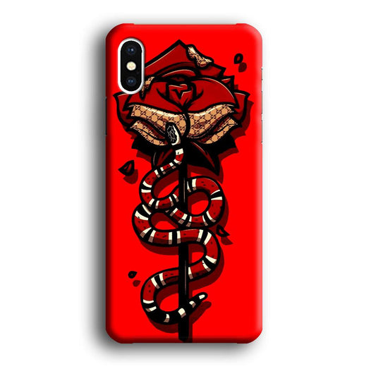 Red Rose Red Snake iPhone Xs Case-Plastic / Full Wrap (3D Case)-Xtracase