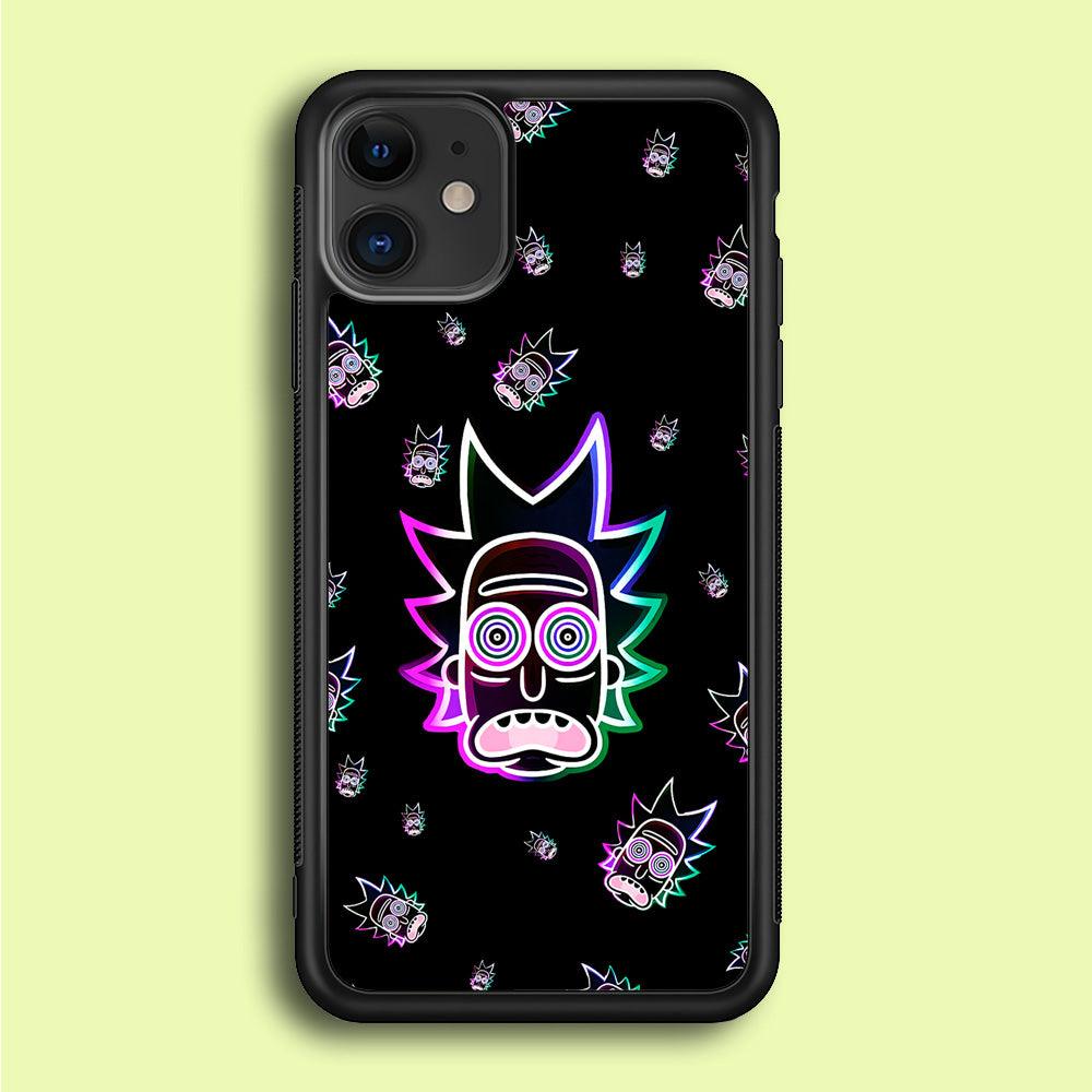 Rick Face Neon iPhone 12 Mini Case-Rubber / Black (2D Case)-Xtracase