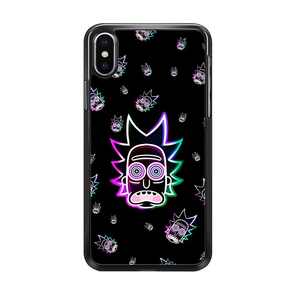 Rick Face Neon iPhone Xs Max Case-Rubber / Black (2D Case)-Xtracase