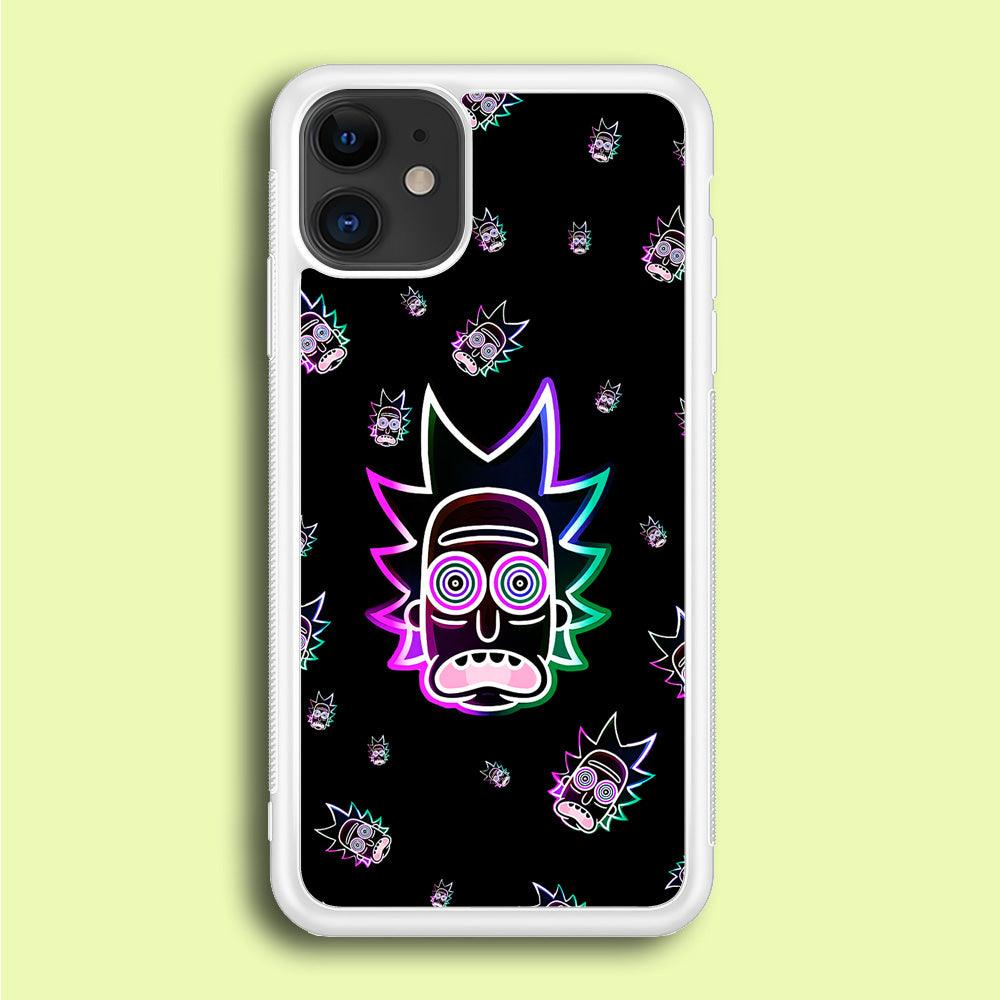 Rick Face Neon iPhone 12 Mini Case-Rubber / White (2D Case)-Xtracase