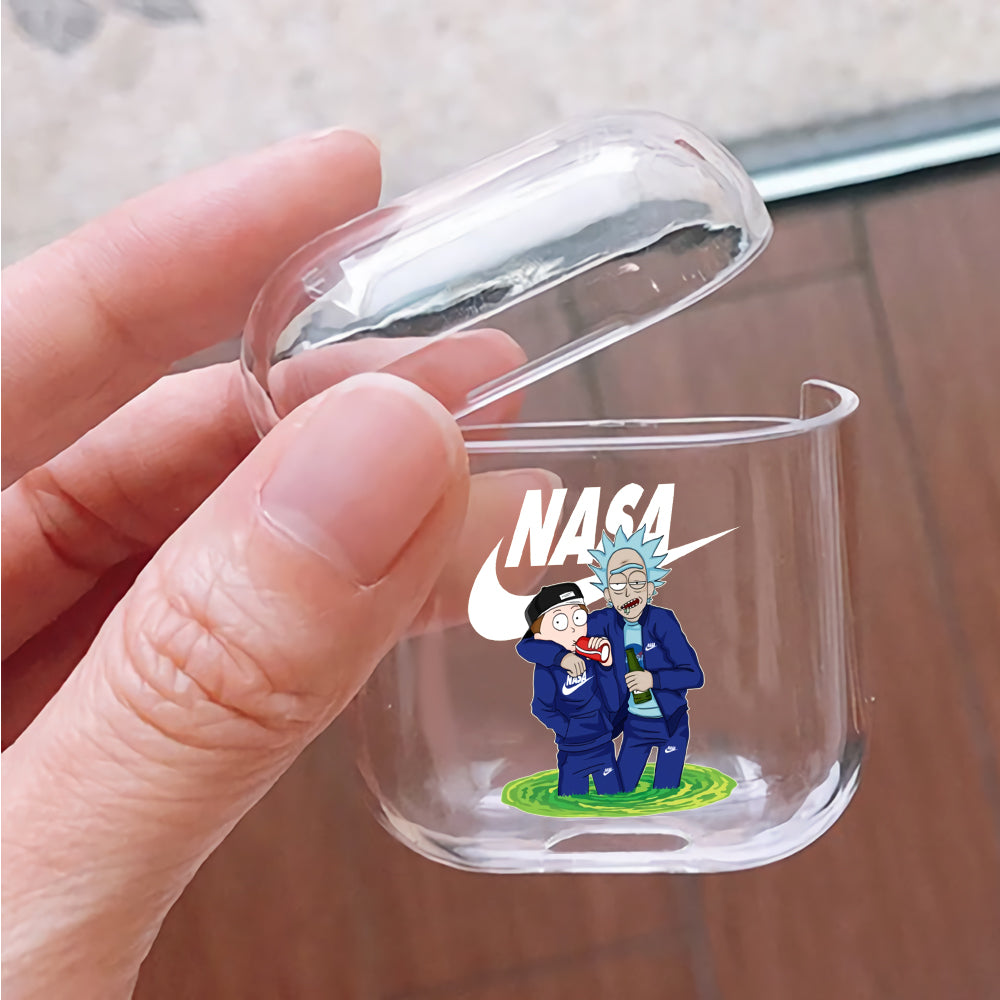 Rick and Morty Nasa Blue Hard Plastic  Protective Clear Case Cover For Apple Airpods