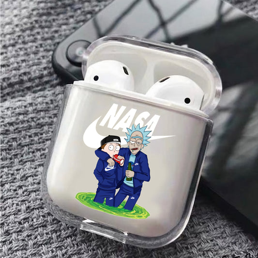Rick and Morty Nasa Blue Hard Plastic  Protective Clear Case Cover For Apple Airpods