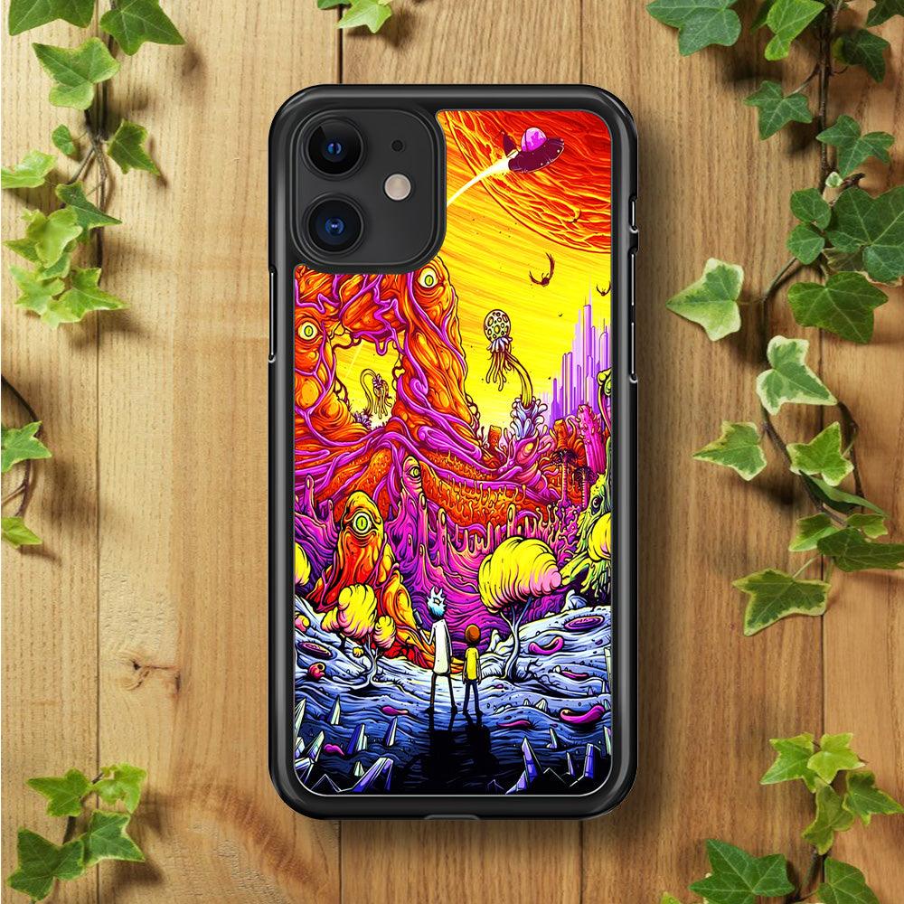 Rick and Morty Alien Planet iPhone 11 Case-Rubber / Black (2D Case)-Xtracase