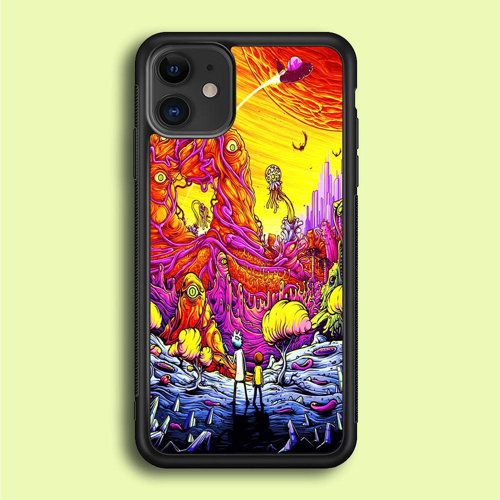 Rick and Morty Alien Planet iPhone 12 Mini Case-Rubber / Black (2D Case)-Xtracase