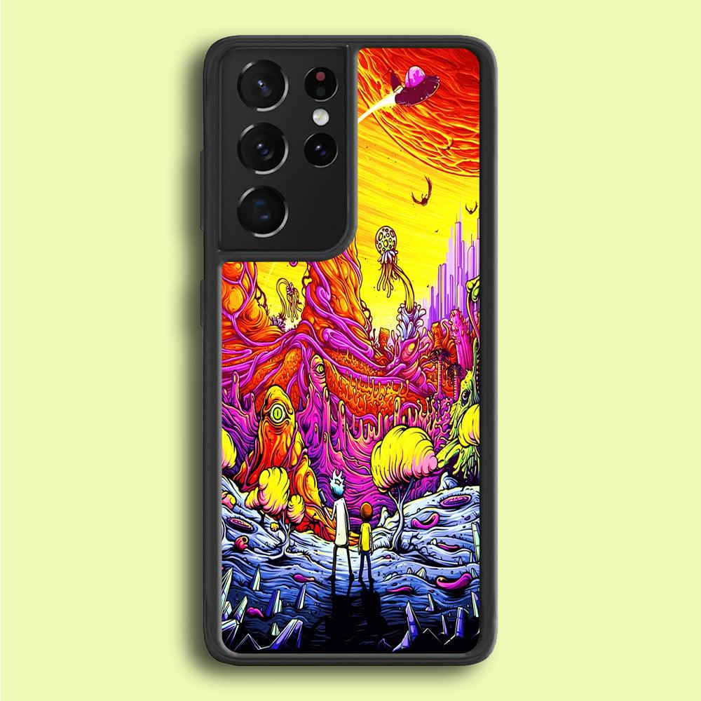 Rick and Morty Alien Planet Samsung Galaxy S25 Ultra Case-Rubber / White (2D Case)-Xtracase