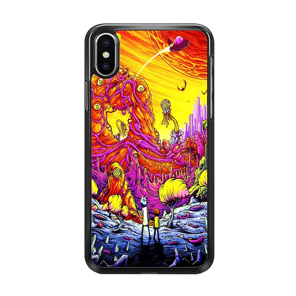 Rick and Morty Alien Planet iPhone Xs Case-Rubber / Black (2D Case)-Xtracase