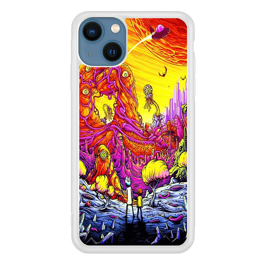 Rick and Morty Alien Planet iPhone 13 Mini Case-Rubber / White (2D Case)-Xtracase
