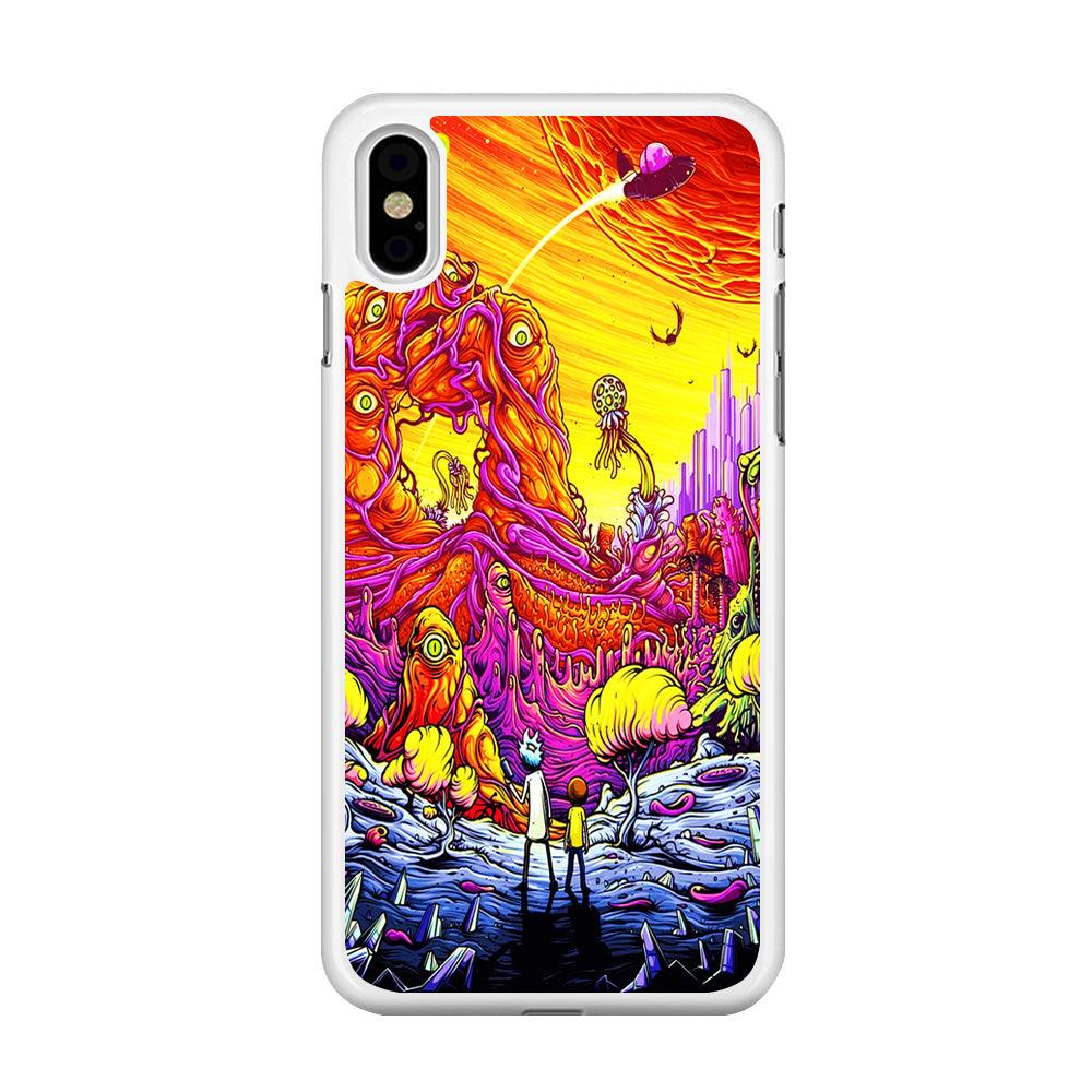 Rick and Morty Alien Planet iPhone Xs Case-Rubber / White (2D Case)-Xtracase