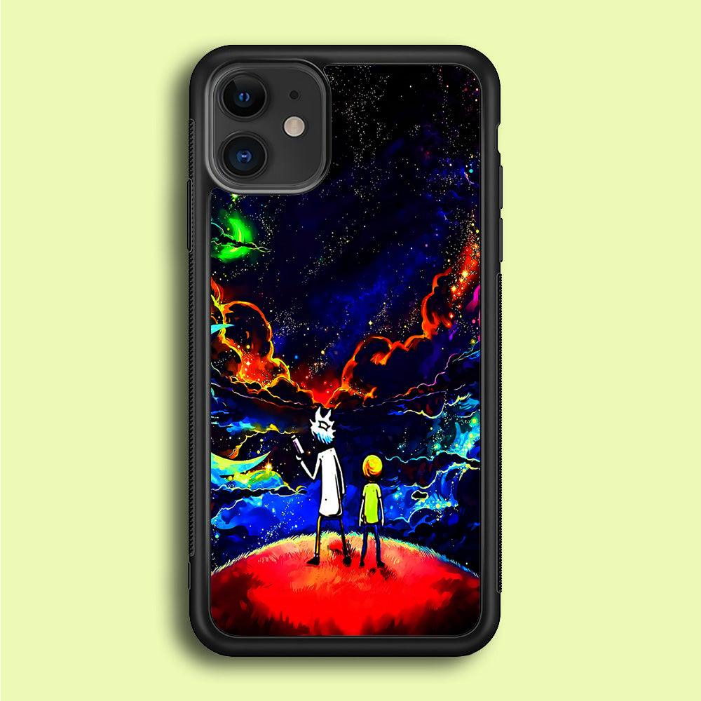 Rick and Morty Galaxy Painting iPhone 12 Case-Rubber / Black (2D Case)-Xtracase