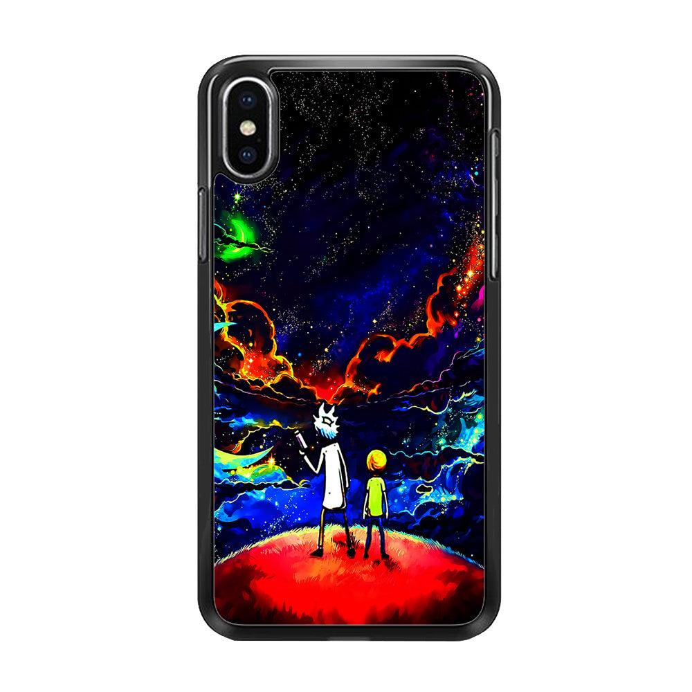 Rick and Morty Galaxy Painting iPhone Xs Case-Rubber / Black (2D Case)-Xtracase