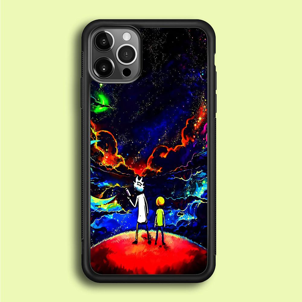 Rick and Morty Galaxy Painting iPhone 12 Pro Case-Rubber / Black (2D Case)-Xtracase