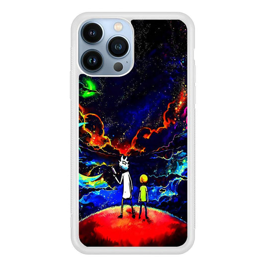 Rick and Morty Galaxy Painting iPhone 13 Pro Max Case-Rubber / White (2D Case)-Xtracase