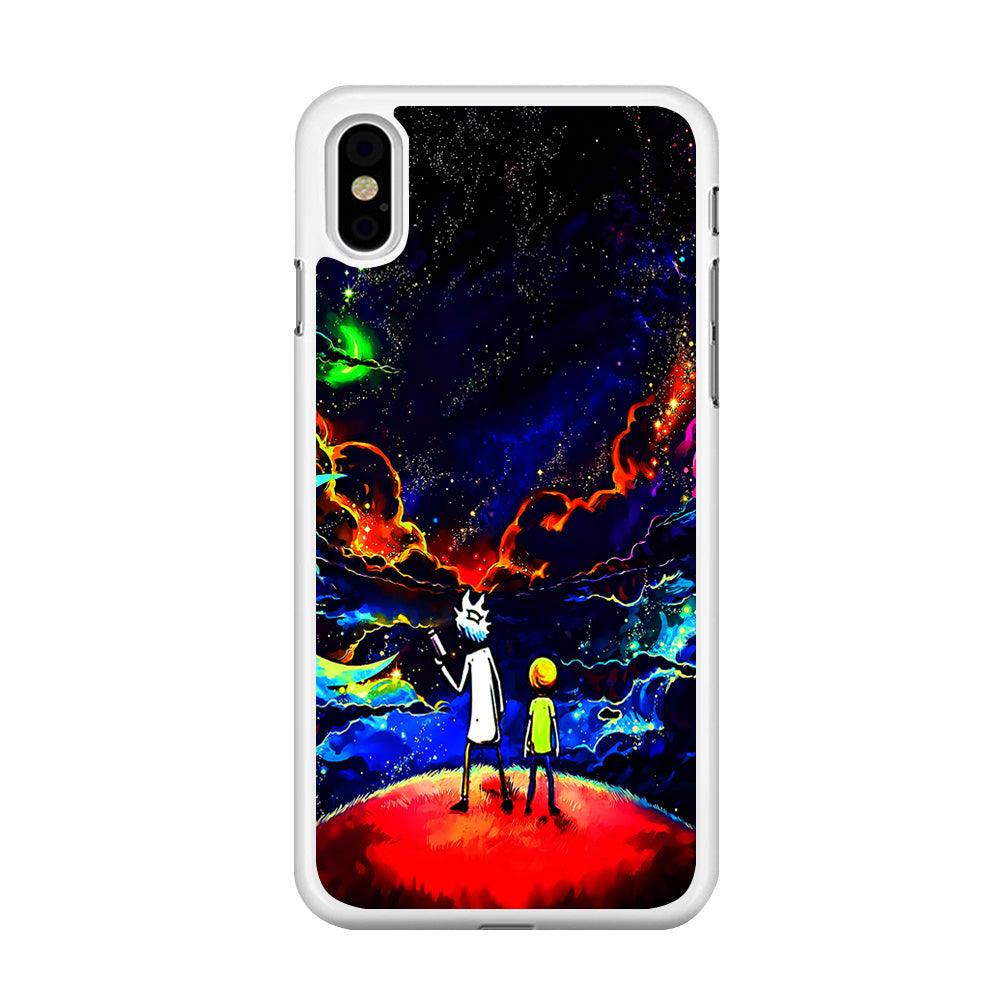 Rick and Morty Galaxy Painting iPhone Xs Case-Rubber / White (2D Case)-Xtracase
