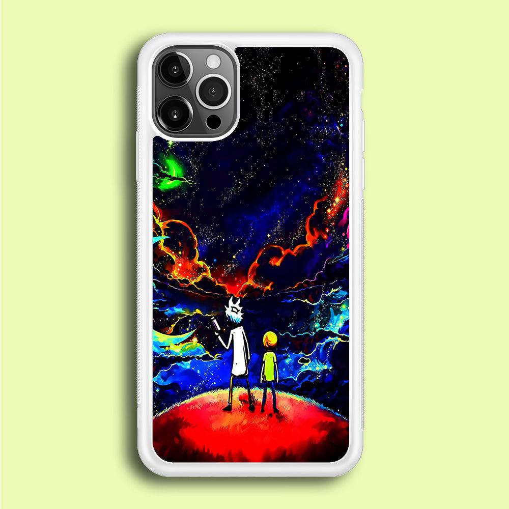 Rick and Morty Galaxy Painting iPhone 12 Pro Case-Rubber / White (2D Case)-Xtracase