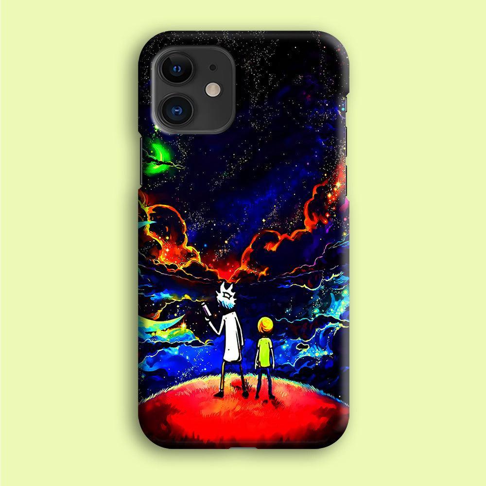 Rick and Morty Galaxy Painting iPhone 12 Mini Case-Plastic / Full Wrap (3D Case)-Xtracase