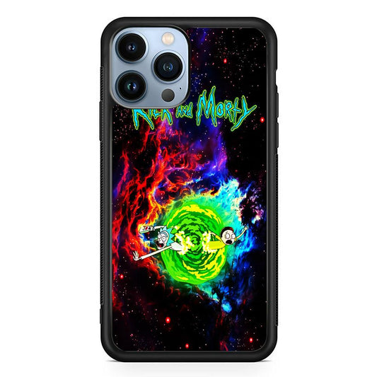 Rick and Morty Portal Galaxy iPhone 13 Pro Max Case-Rubber / Black (2D Case)-Xtracase