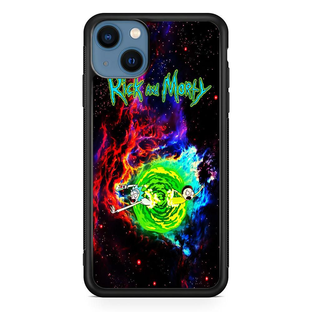 Rick and Morty Portal Galaxy iPhone 13 Mini Case-Rubber / Black (2D Case)-Xtracase