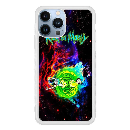 Rick and Morty Portal Galaxy iPhone 13 Pro Case-Rubber / White (2D Case)-Xtracase