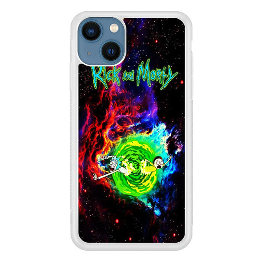Rick and Morty Portal Galaxy iPhone 13 Mini Case-Rubber / White (2D Case)-Xtracase