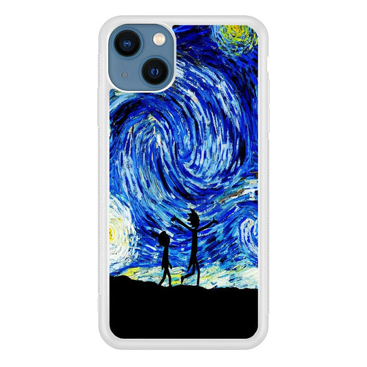 Rick and Morty Starry Night iPhone 13 Mini Case-Rubber / White (2D Case)-Xtracase