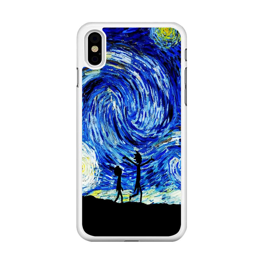Rick and Morty Starry Night iPhone Xs Case-Rubber / White (2D Case)-Xtracase