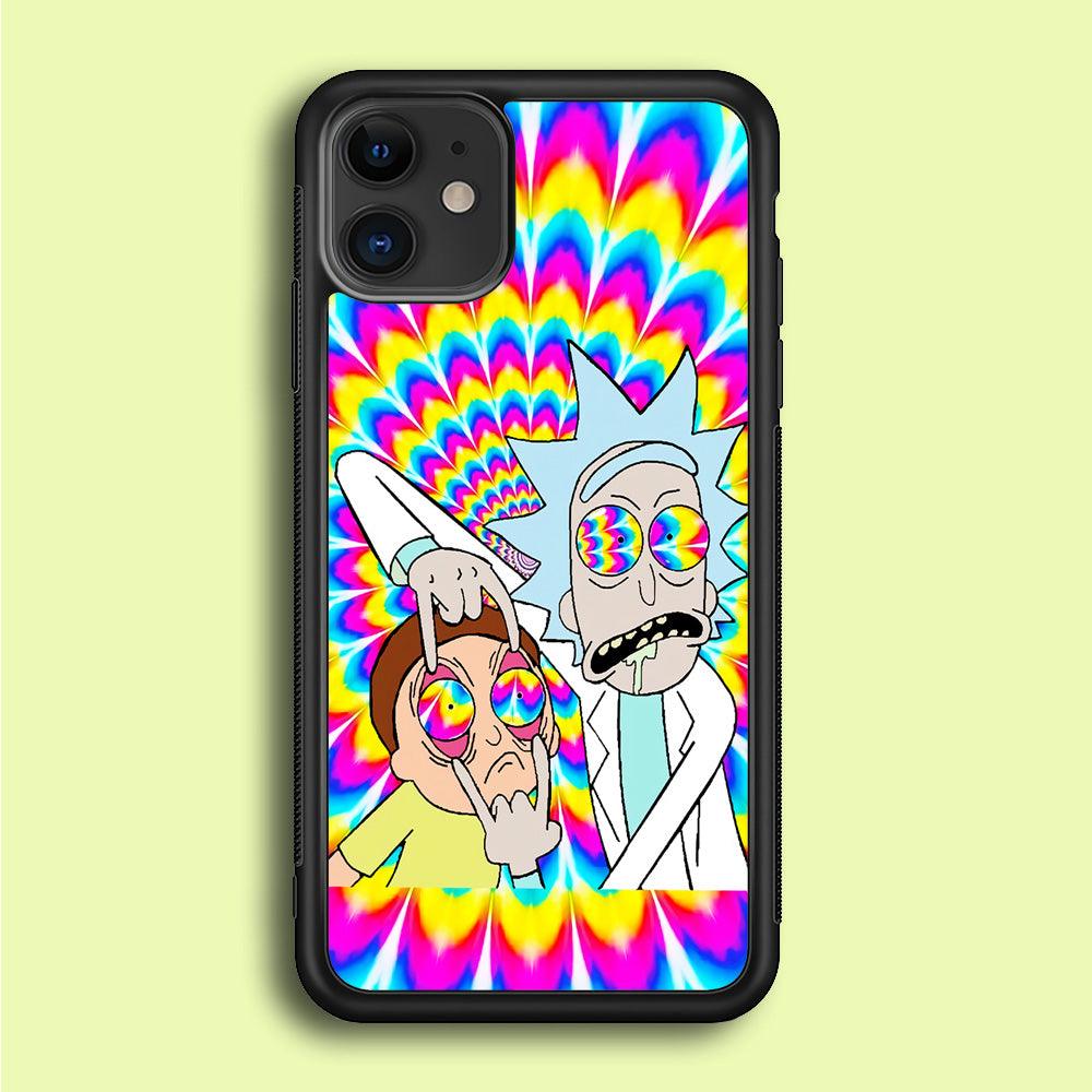Rick and Morty Trippy iPhone 12 Mini Case-Rubber / Black (2D Case)-Xtracase