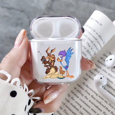 Road Runner and Wile E Coyote Hard Plastic Protective Clear Case Cover For Apple Airpods