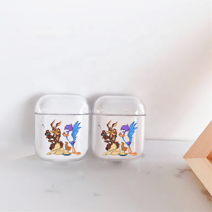 Road Runner and Wile E Coyote Hard Plastic Protective Clear Case Cover For Apple Airpods