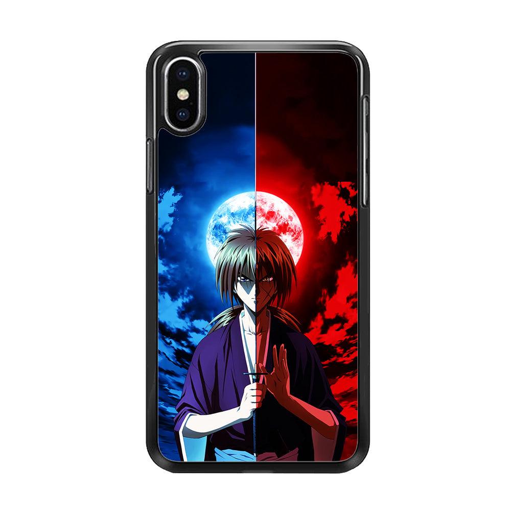 Samurai X Kenshin Red Blue Sky iPhone Xs Case-Rubber / Black (2D Case)-Xtracase