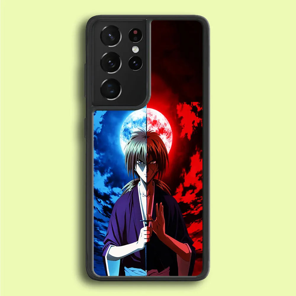 Samurai X Kenshin Red Blue Sky Samsung Galaxy S25 Ultra Case-Rubber / Black (2D Case)-Xtracase