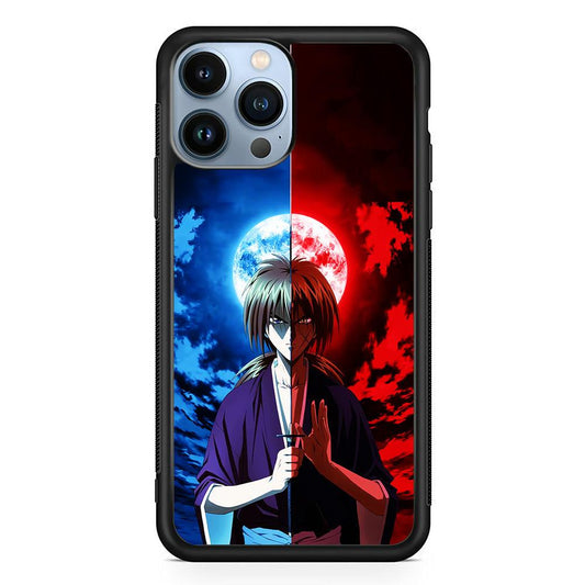 Samurai X Kenshin Red Blue Sky iPhone 13 Pro Max Case-Rubber / Black (2D Case)-Xtracase