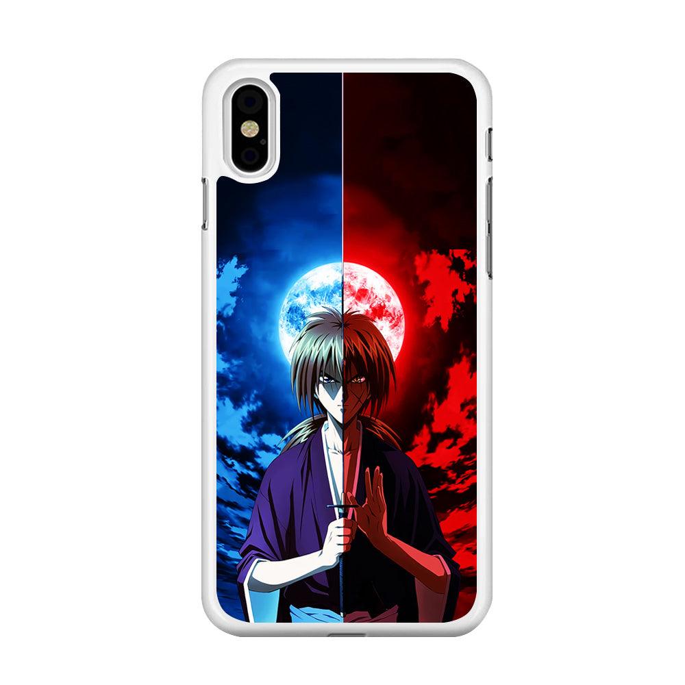 Samurai X Kenshin Red Blue Sky iPhone X Case-Rubber / White (2D Case)-Xtracase