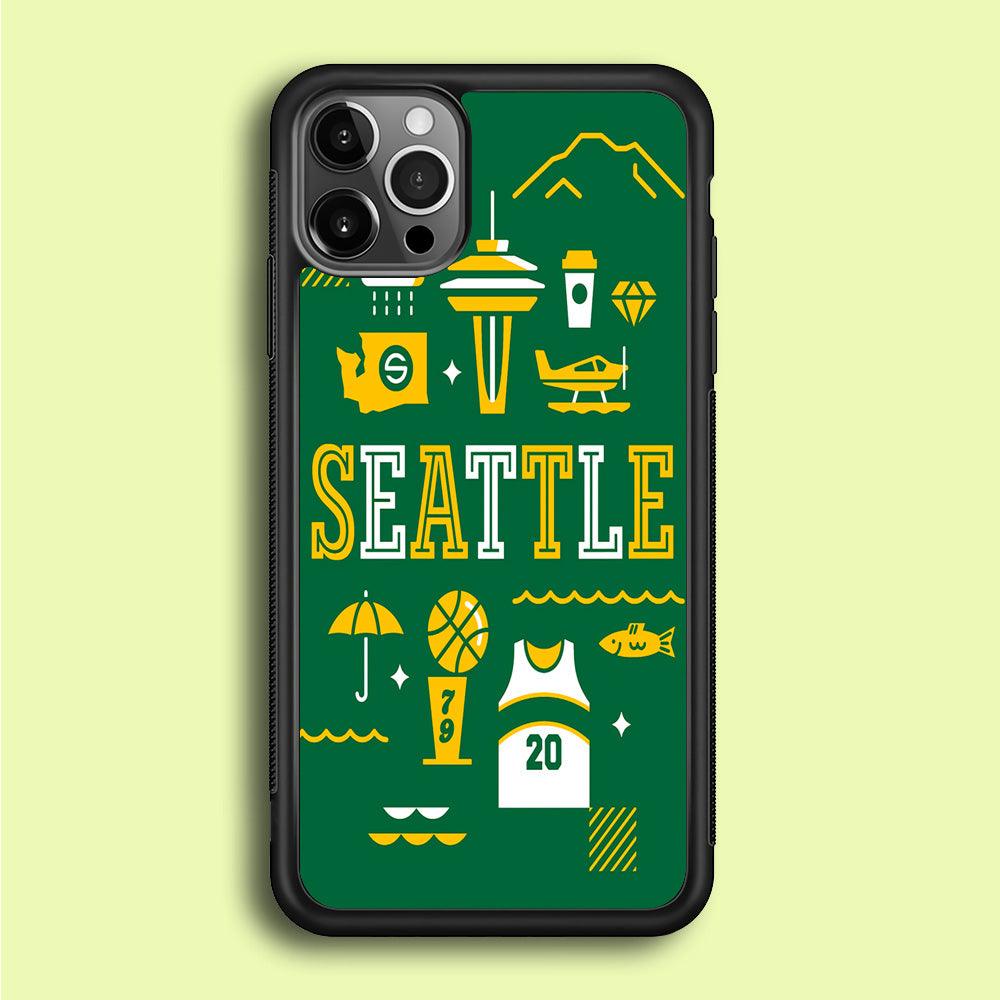 Seattle SuperSonics Basketball iPhone 12 Pro Case-Rubber / Black (2D Case)-Xtracase