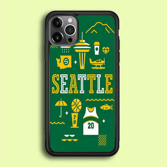 Seattle SuperSonics Basketball iPhone 12 Pro Case-Rubber / Black (2D Case)-Xtracase
