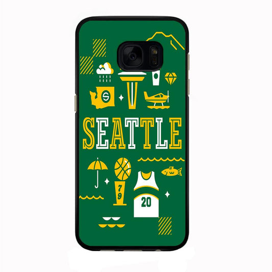 Seattle SuperSonics Basketball Samsung Galaxy S7 Case-Rubber / Black (2D Case)-Xtracase