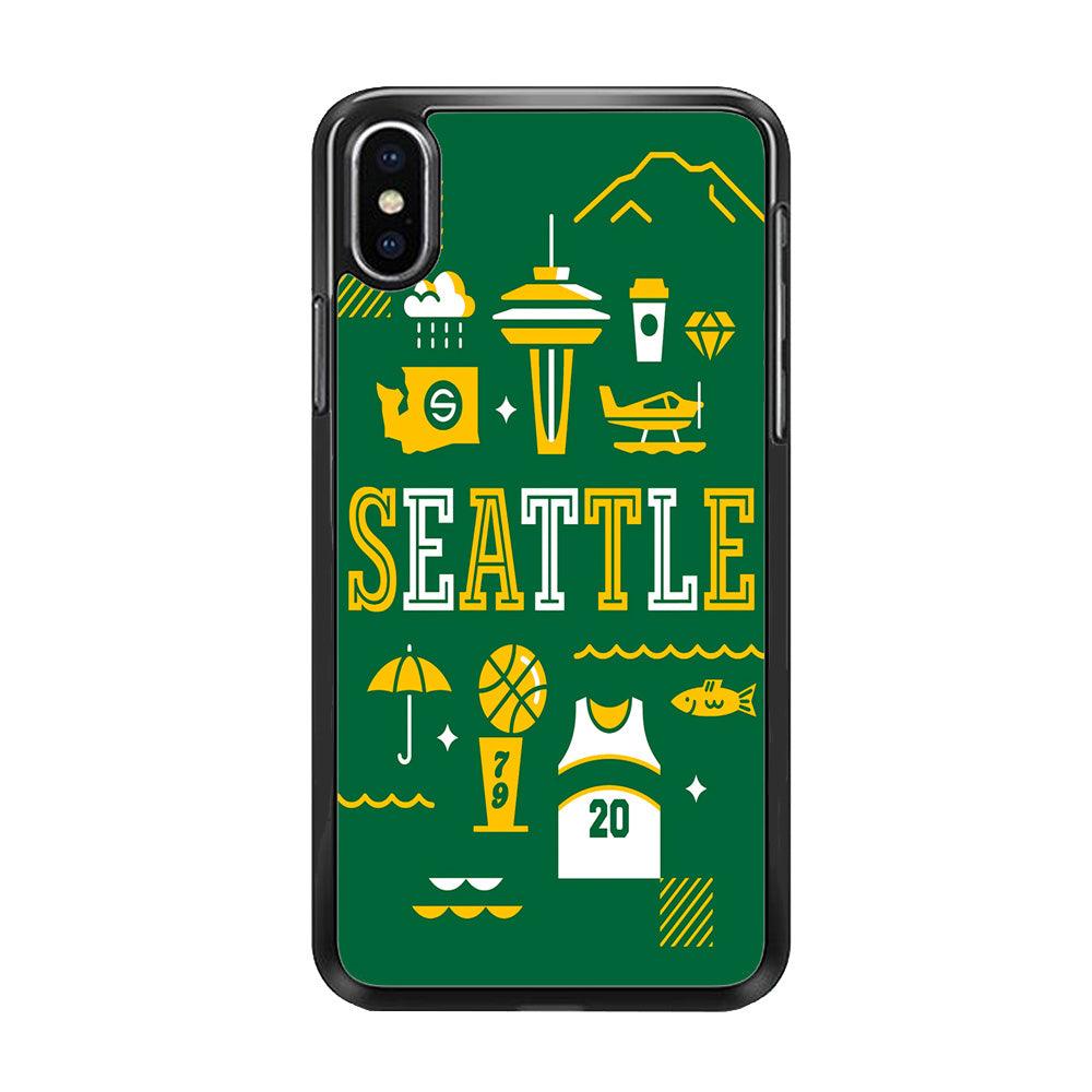 Seattle SuperSonics Basketball iPhone X Case-Rubber / Black (2D Case)-Xtracase