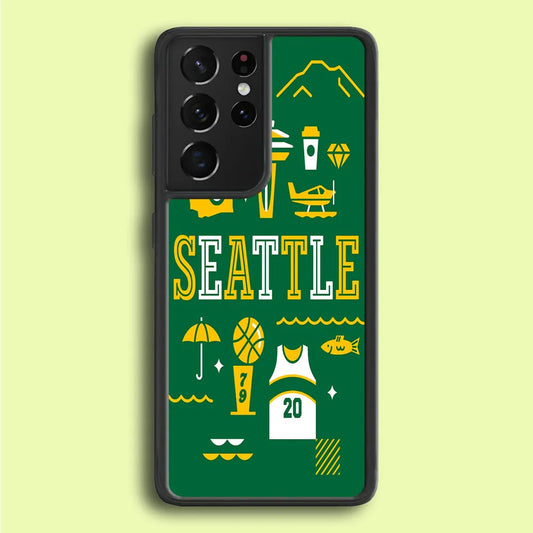 Seattle SuperSonics Basketbal Samsung Galaxy S25 Ultra Case-Rubber / Black (2D Case)-Xtracase