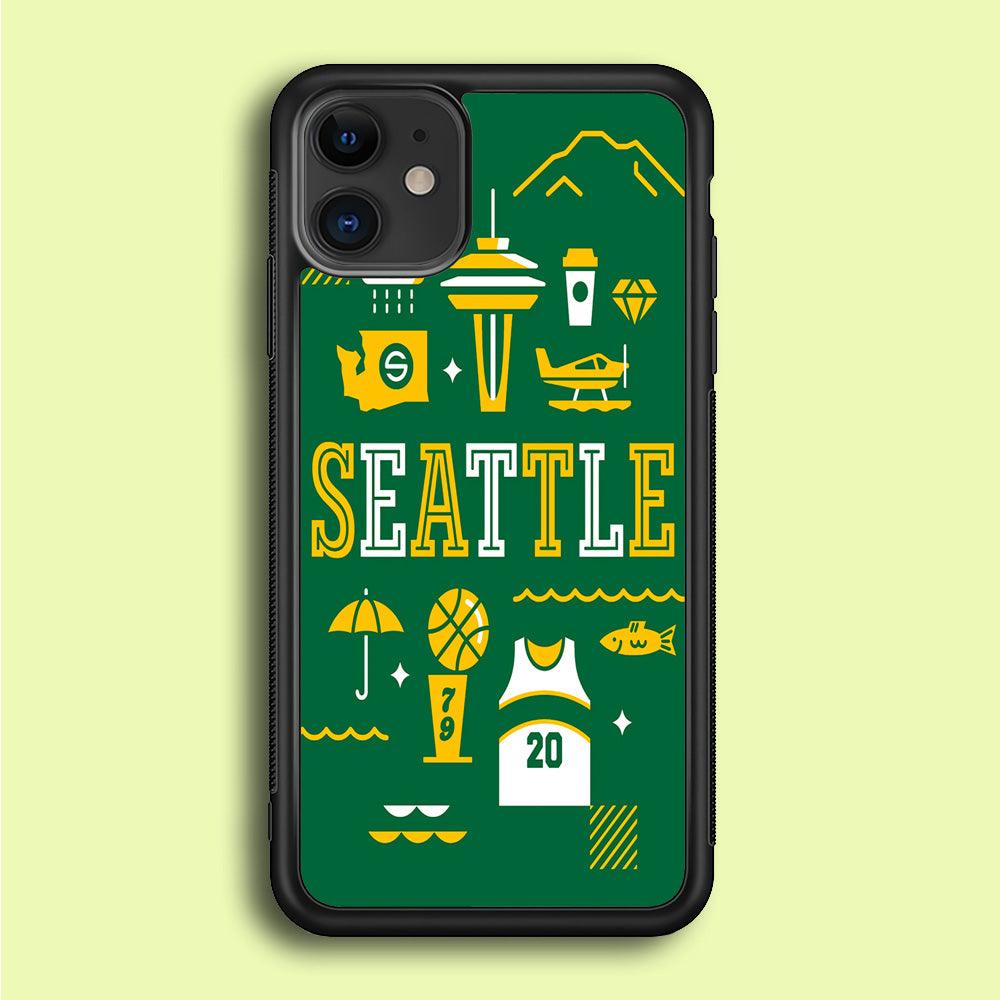 Seattle SuperSonics Basketball iPhone 12 Case-Rubber / Black (2D Case)-Xtracase