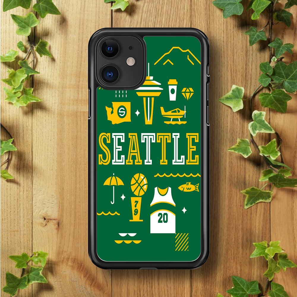 Seattle SuperSonics Basketball iPhone 11 Case-Rubber / Black (2D Case)-Xtracase