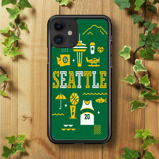 Seattle SuperSonics Basketball iPhone 11 Case-Rubber / Black (2D Case)-Xtracase