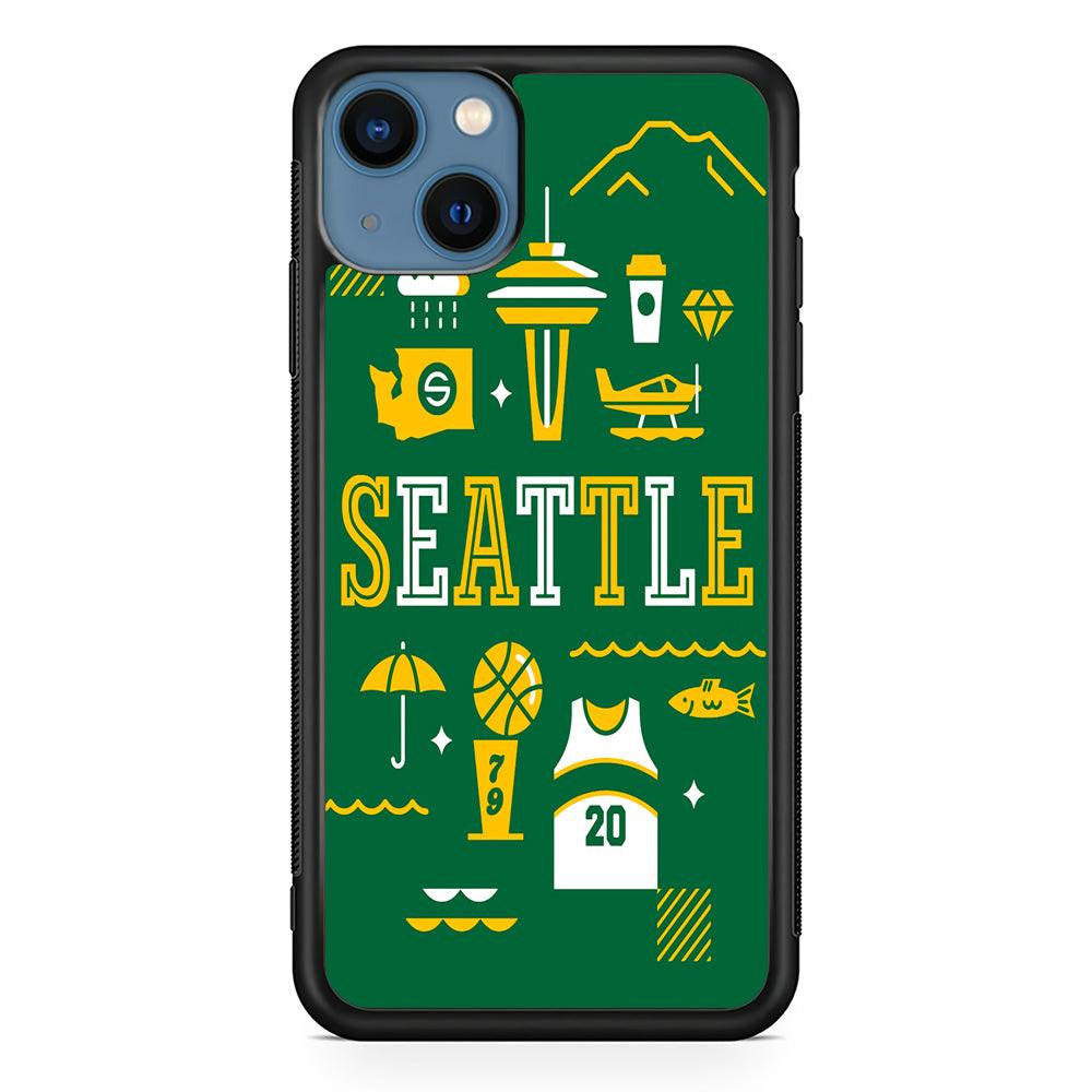 Seattle SuperSonics Basketbal iPhone 13 Mini Case-Rubber / Black (2D Case)-Xtracase