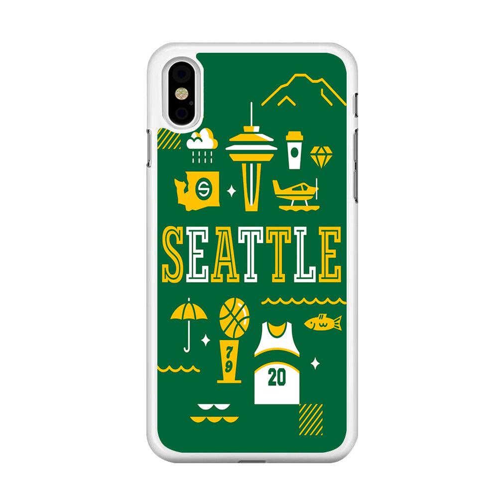 Seattle SuperSonics Basketball iPhone Xs Max Case-Rubber / White (2D Case)-Xtracase