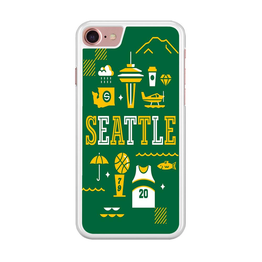 Seattle SuperSonics Basketball iPhone 7 Case-Rubber / White (2D Case)-Xtracase