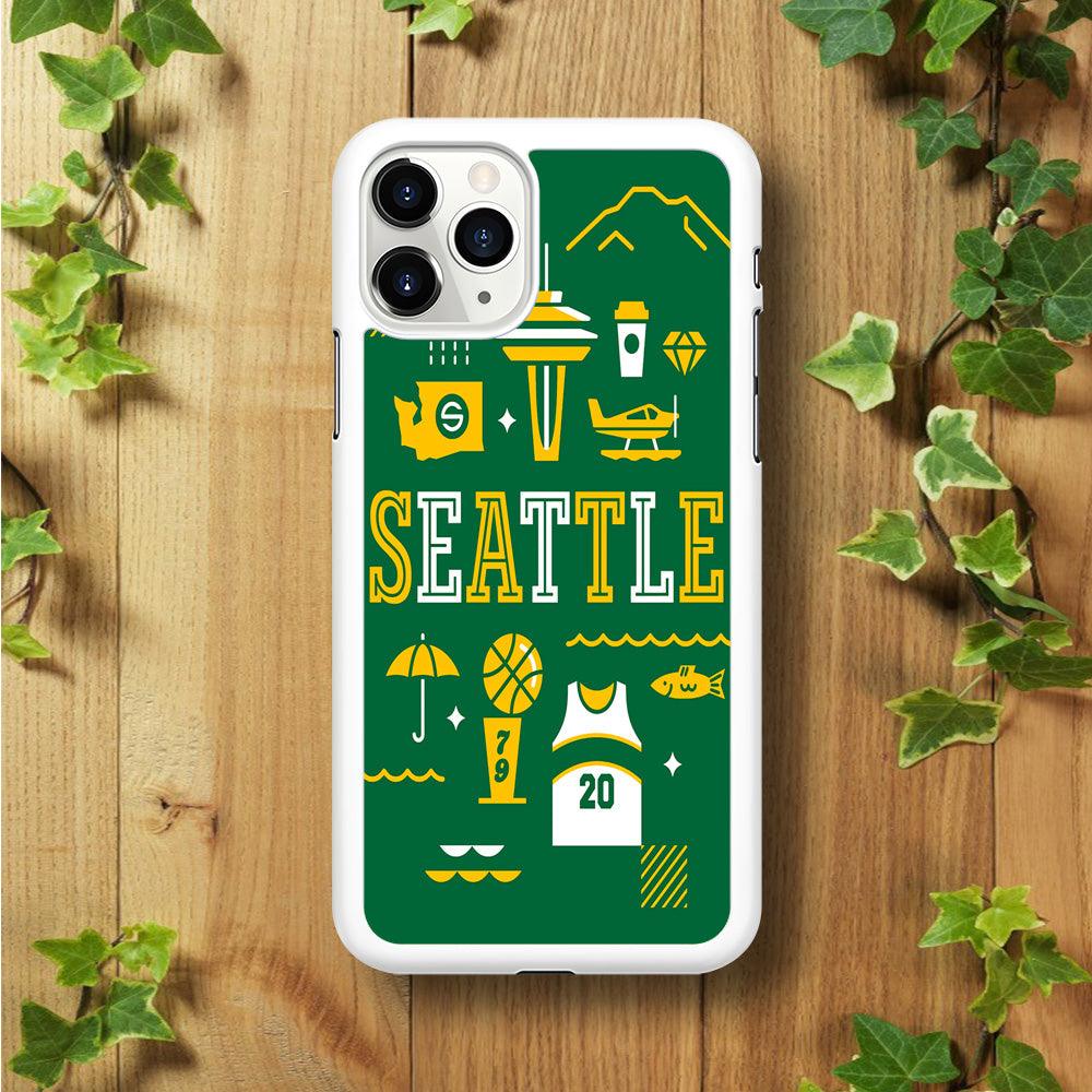 Seattle SuperSonics Basketball iPhone 11 Pro Max Case-Rubber / White (2D Case)-Xtracase