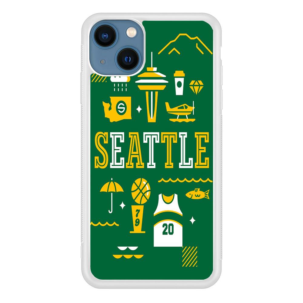 Seattle SuperSonics Basketbal iPhone 13 Mini Case-Rubber / White (2D Case)-Xtracase