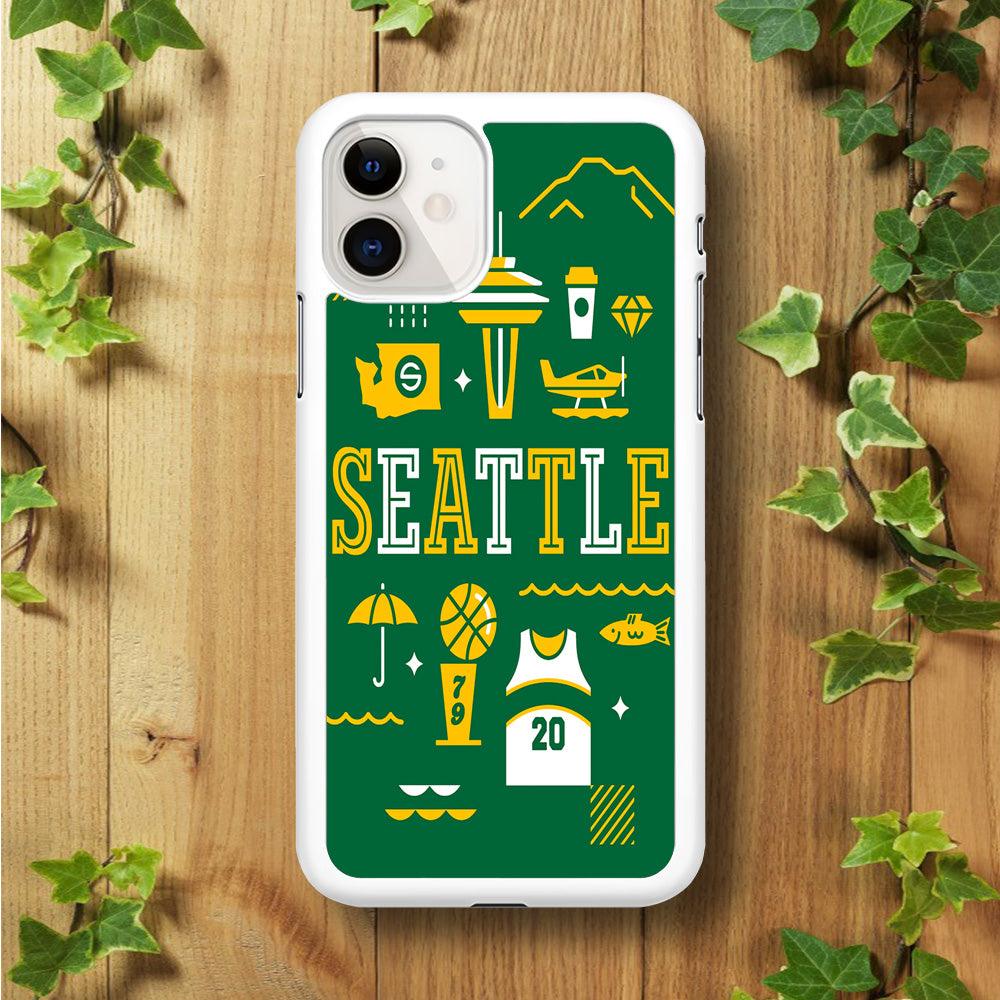 Seattle SuperSonics Basketball iPhone 11 Case-Rubber / White (2D Case)-Xtracase