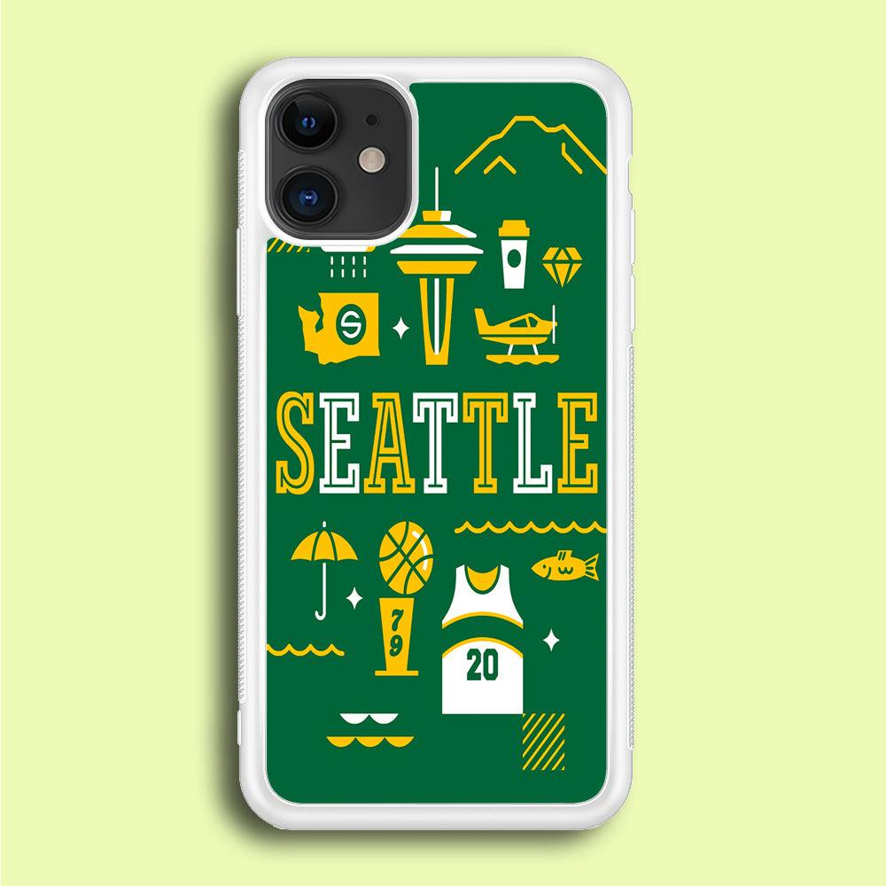 Seattle SuperSonics Basketball iPhone 12 Case-Rubber / White (2D Case)-Xtracase