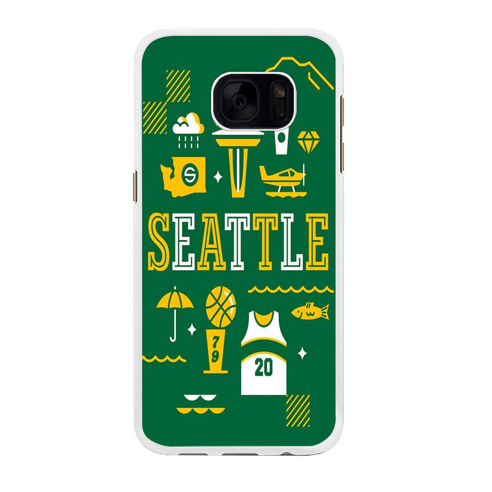 Seattle SuperSonics Basketball Samsung Galaxy S7 Case-Rubber / White (2D Case)-Xtracase